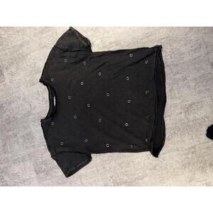 NWOT We The Free Wild Heart Black Grommet Detail Overzied T-Shirt sz S